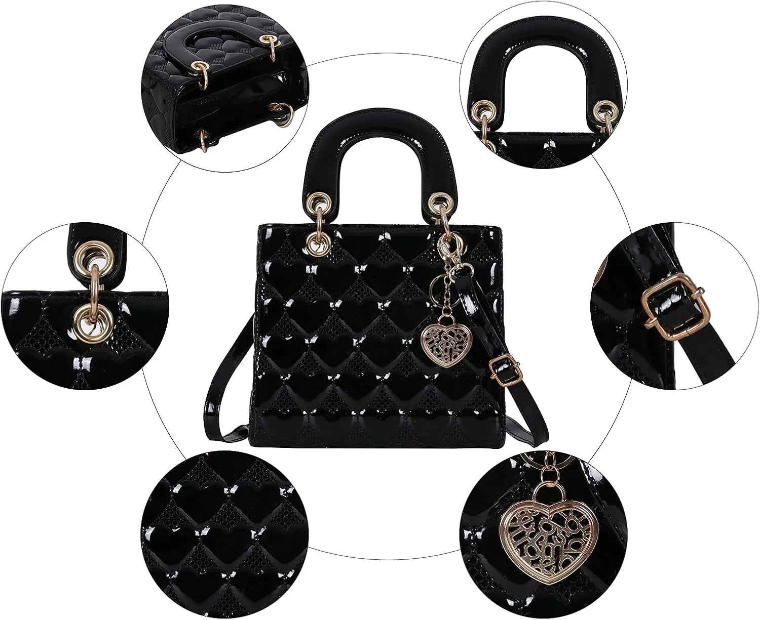 Purses and Handbag for Women Fashion Ladies Leather Top Handle Shiny Patent Satchel Shoulder Tote Bag Crossbody