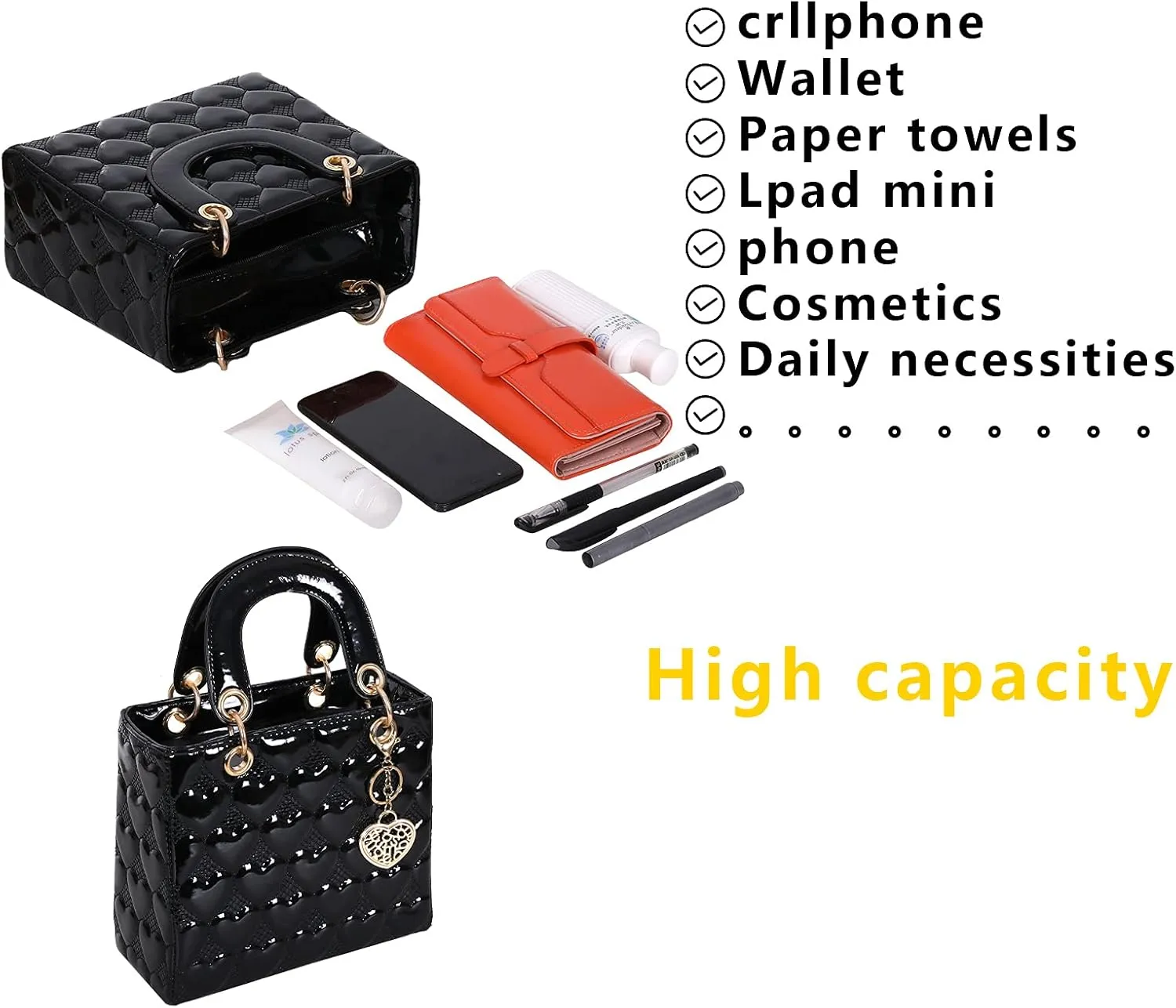 Purses and Handbag for Women Fashion Ladies Leather Top Handle Shiny Patent Satchel Shoulder Tote Bag Crossbody