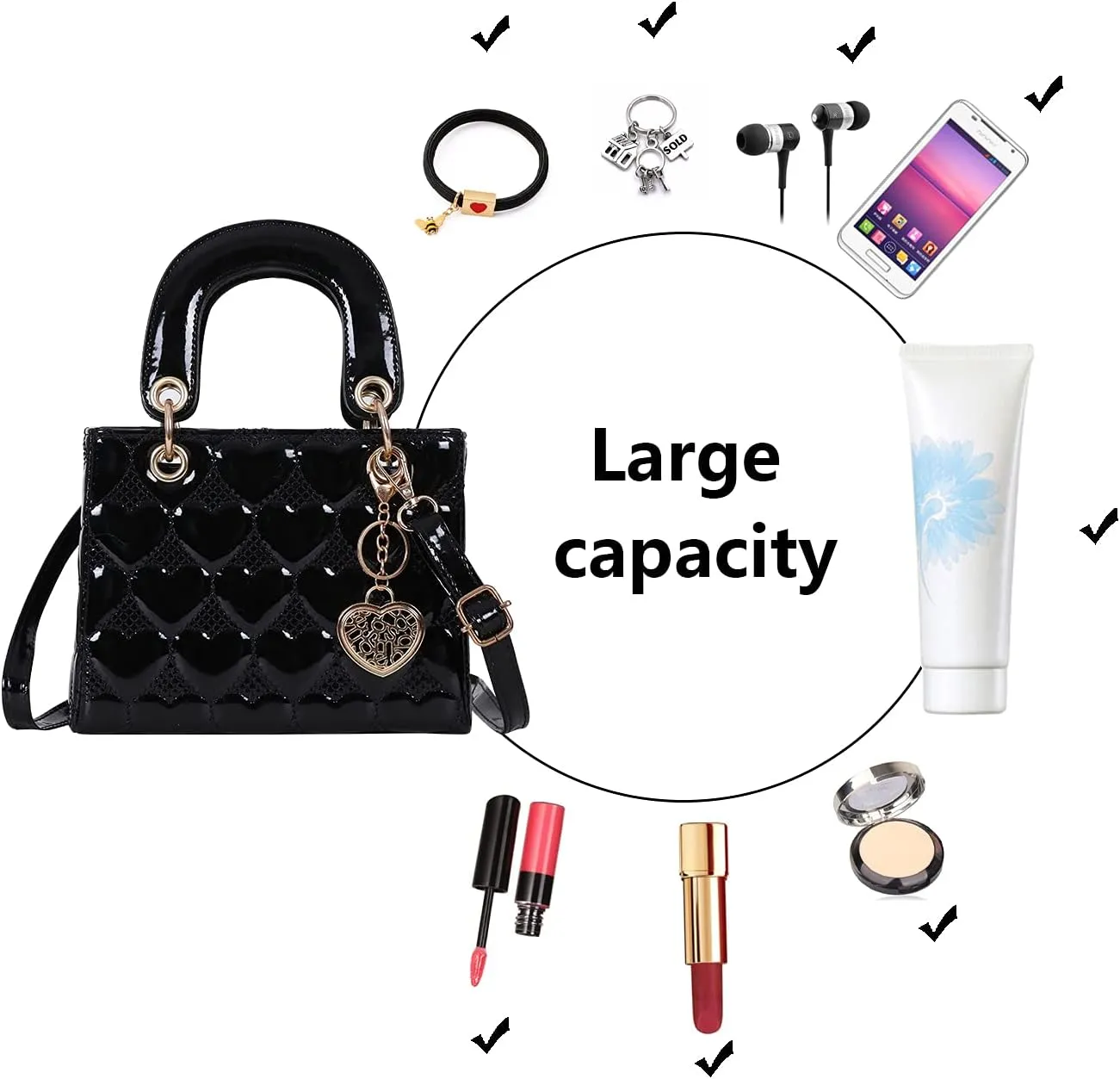 Purses and Handbag for Women Fashion Ladies Leather Top Handle Shiny Patent Satchel Shoulder Tote Bag Crossbody