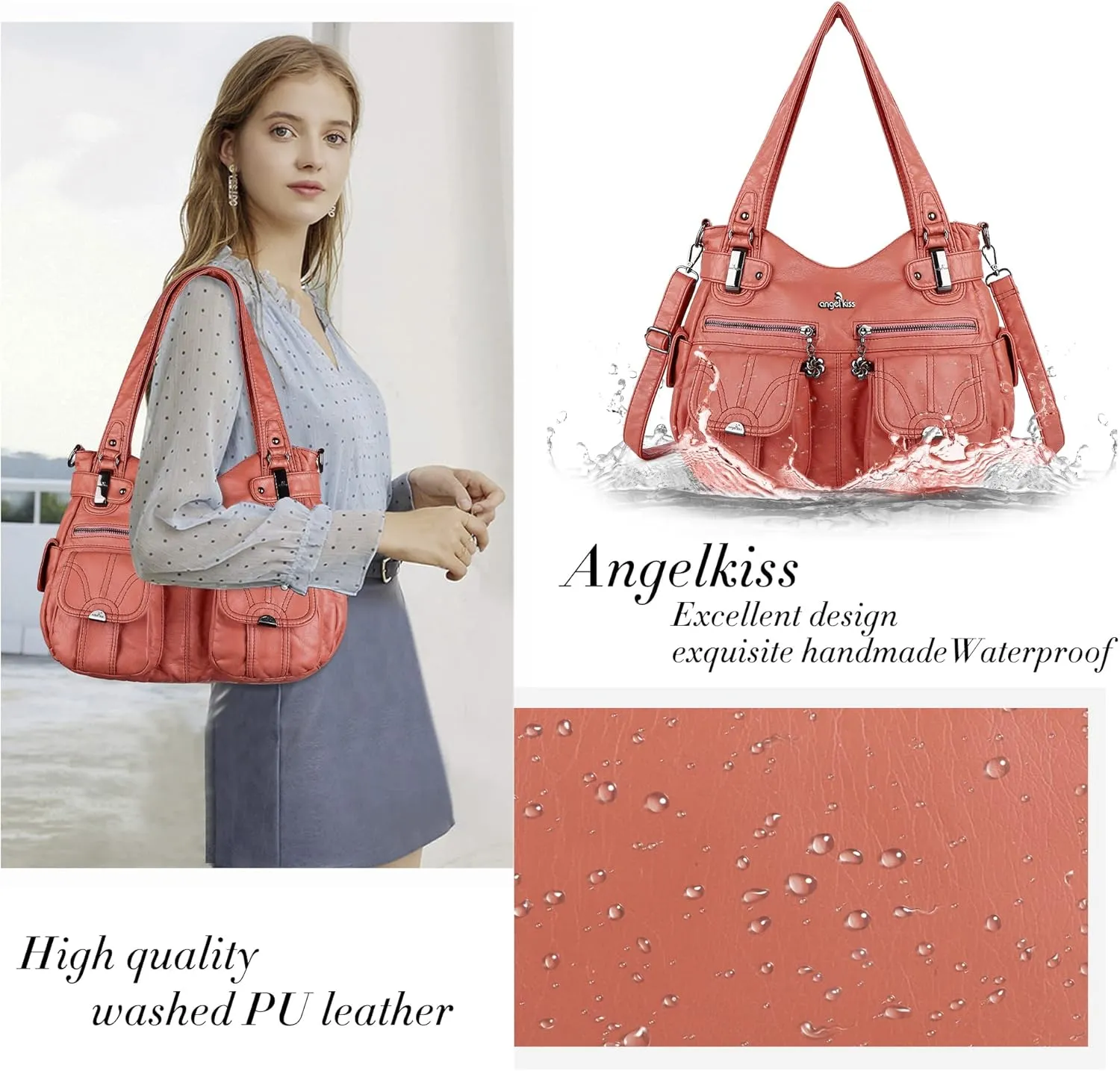 Purses and Handbags Women Tote Shoulder Top Handle Satchel Hobo Bags Fashion Washed Leather Purse