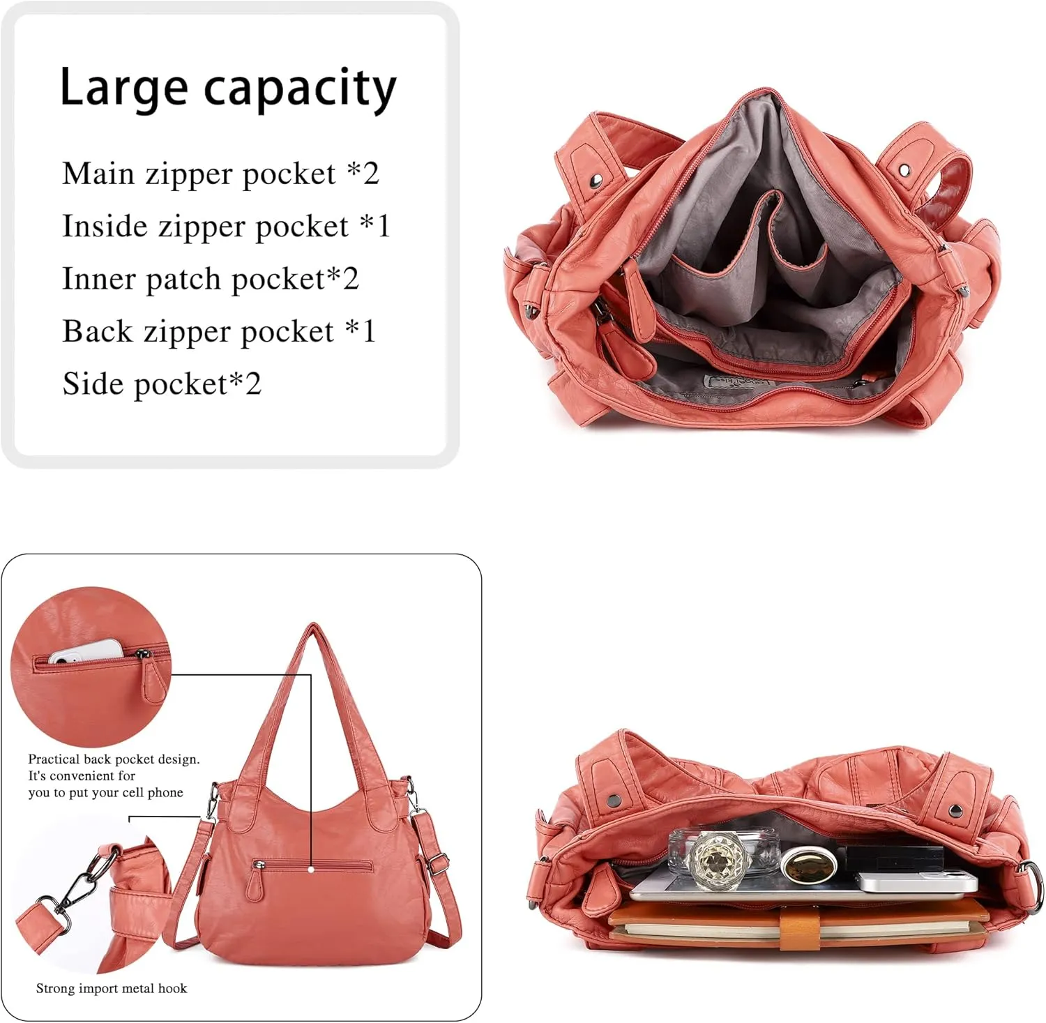 Purses and Handbags Women Tote Shoulder Top Handle Satchel Hobo Bags Fashion Washed Leather Purse