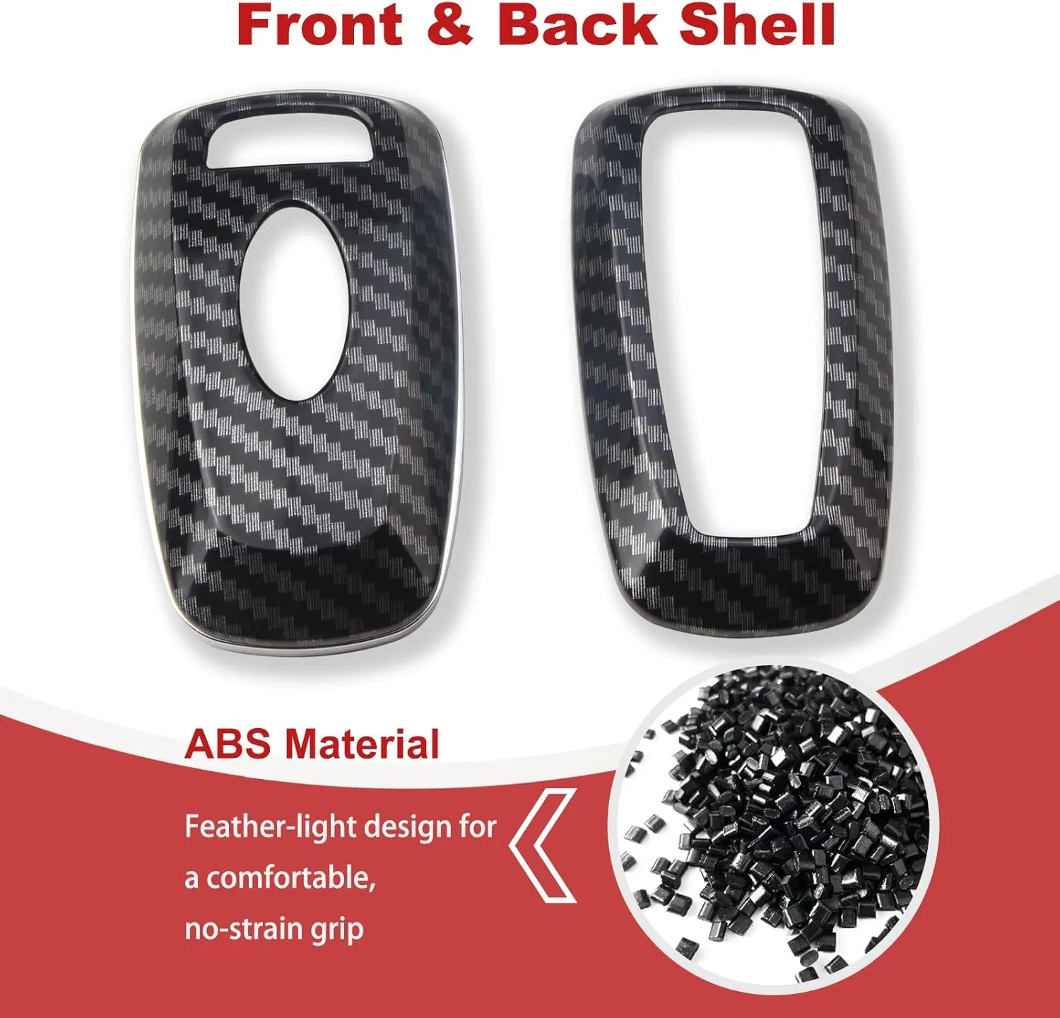 QBUC for Ford Key Fob Cover with Keychain Full Protection Durable ABS Shell Compatible with 2018-2025 Expedition Explorer Edge Escape Mustang Bronco F-150 Ranger Maverick Lincoln(Carbon Fiber)