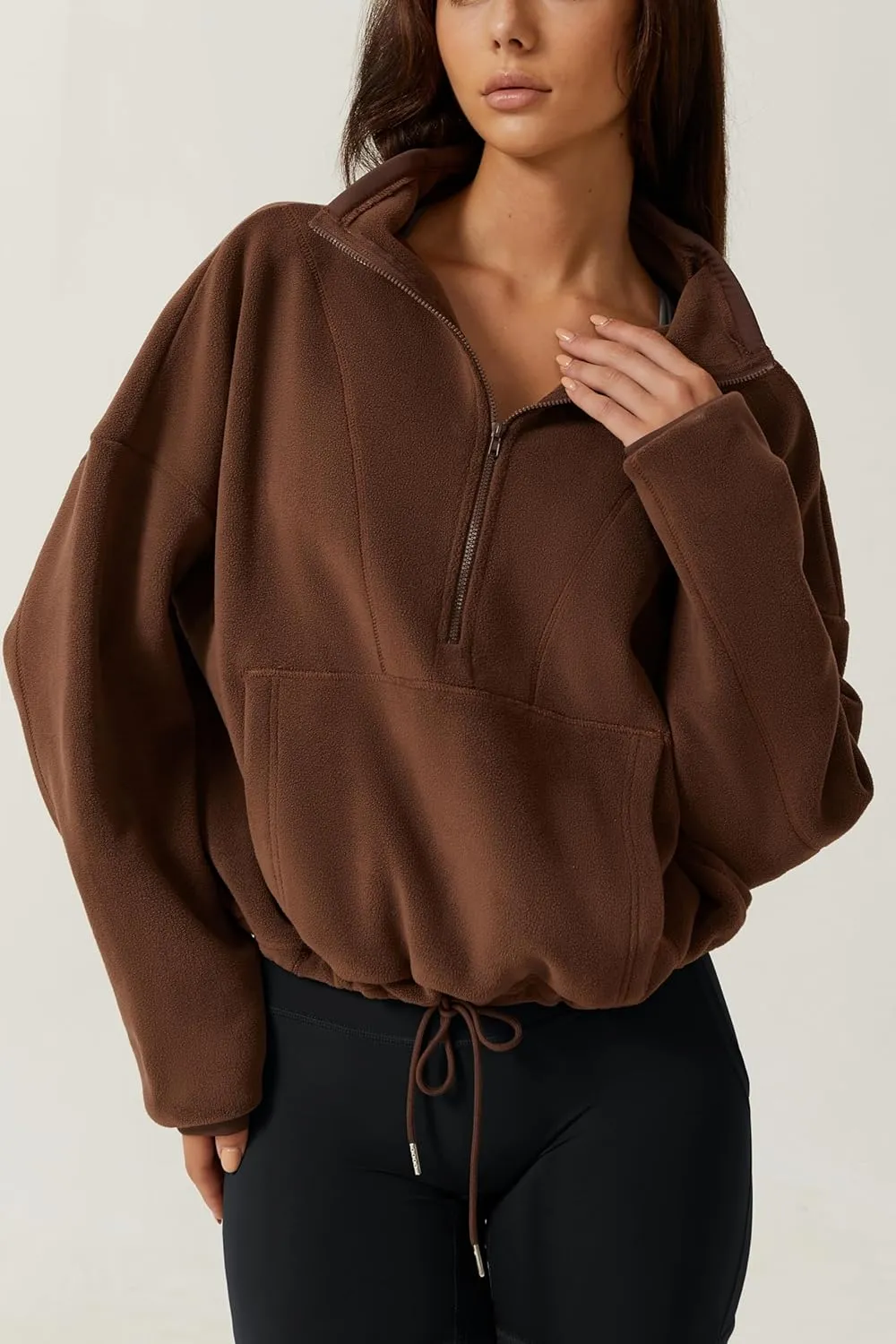 QINSEN Women Half Zip Fleece Sweatshirt Mock Neck Long Sleeve Winter Cozy Sherpa Pullover Sweater Tops