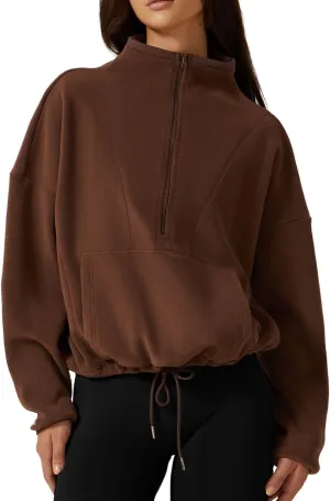QINSEN Women Half Zip Fleece Sweatshirt Mock Neck Long Sleeve Winter Cozy Sherpa Pullover Sweater Tops