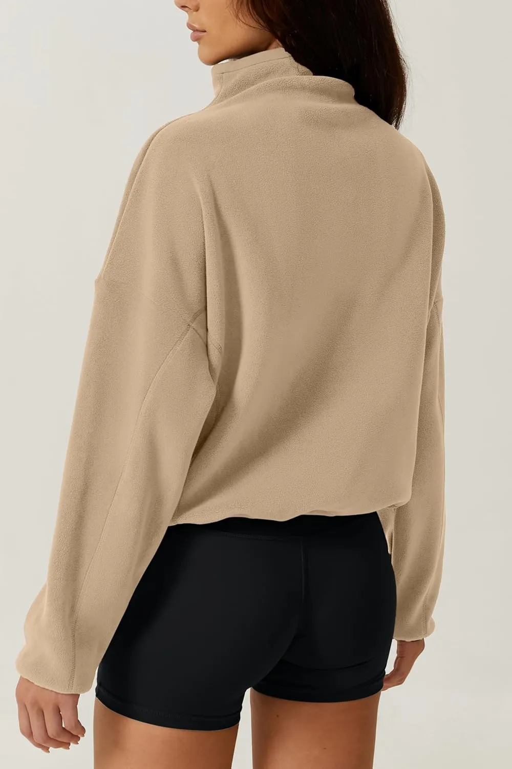 QINSEN Women Half Zip Fleece Sweatshirt Mock Neck Long Sleeve Winter Cozy Sherpa Pullover Sweater Tops