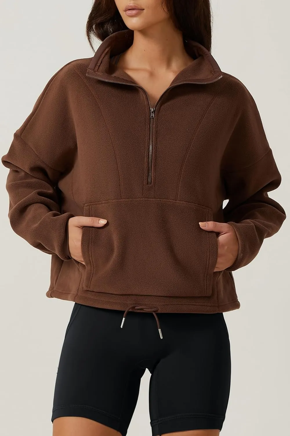 QINSEN Women Half Zip Fleece Sweatshirt Mock Neck Long Sleeve Winter Cozy Sherpa Pullover Sweater Tops