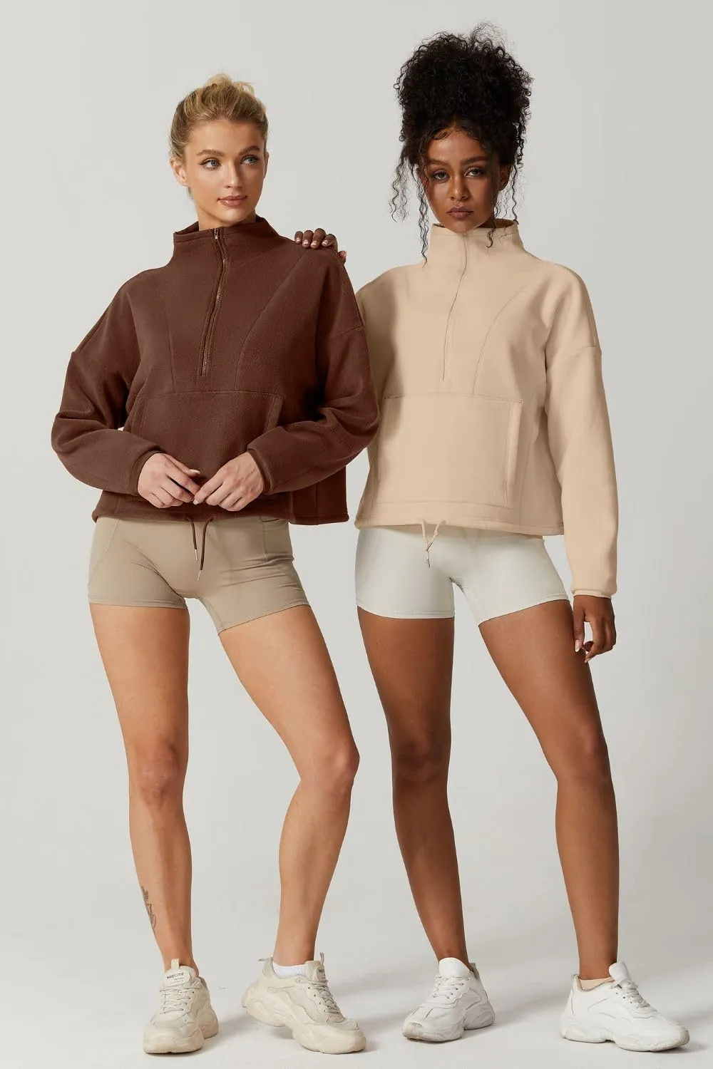 QINSEN Women Half Zip Fleece Sweatshirt Mock Neck Long Sleeve Winter Cozy Sherpa Pullover Sweater Tops