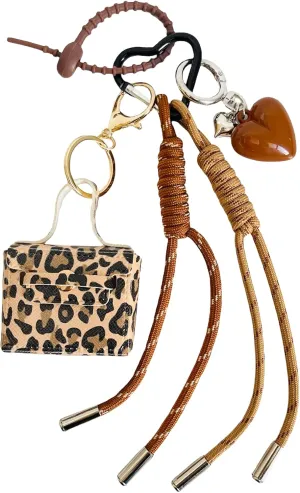 QTMY Cute Mini Leopard Print Purse Beaded Rope Braided Keychain Bag Charms for Handbag Purse Backpack Accessories for Bogg Bag,703