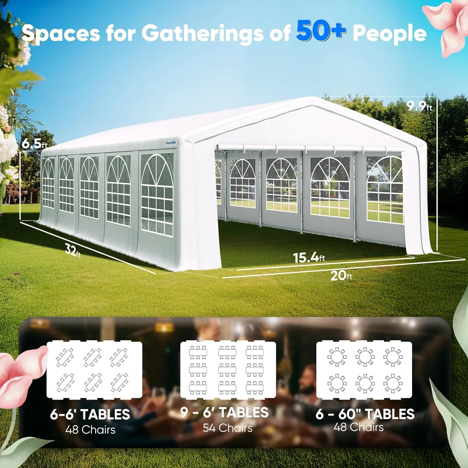 Quictent Premium 20x32 Party Tent Heavy Duty Outdoor Gazebo White Event Shelter Wedding Canopy Tent for Parties Carport BBQ with Removable Sidewall Windows & Storage Bags