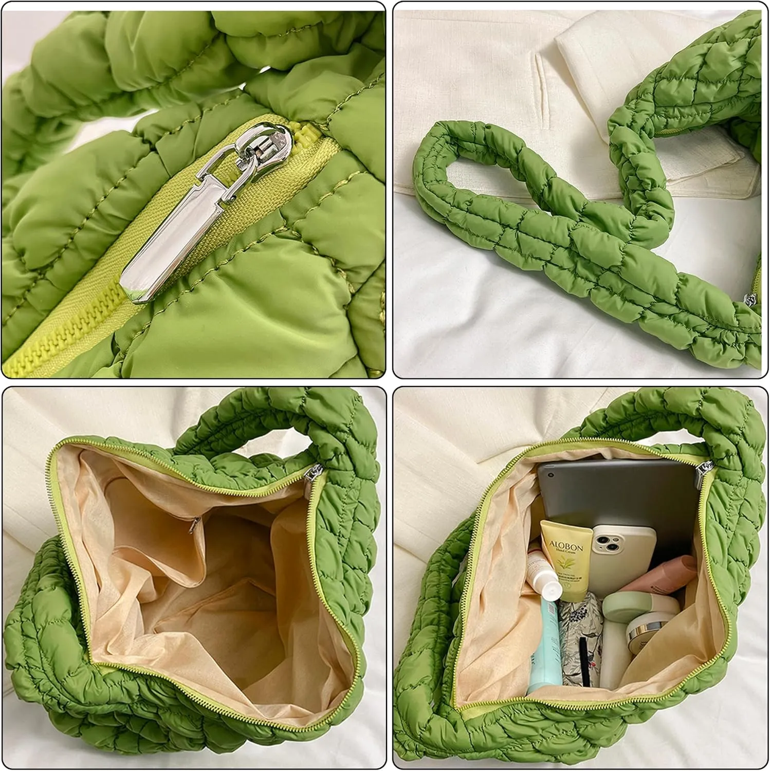 Quilted Tote Bag for Women Padded Shoulder Bag Large Hobo Purse Lightweight Nylon Padding Handbag
