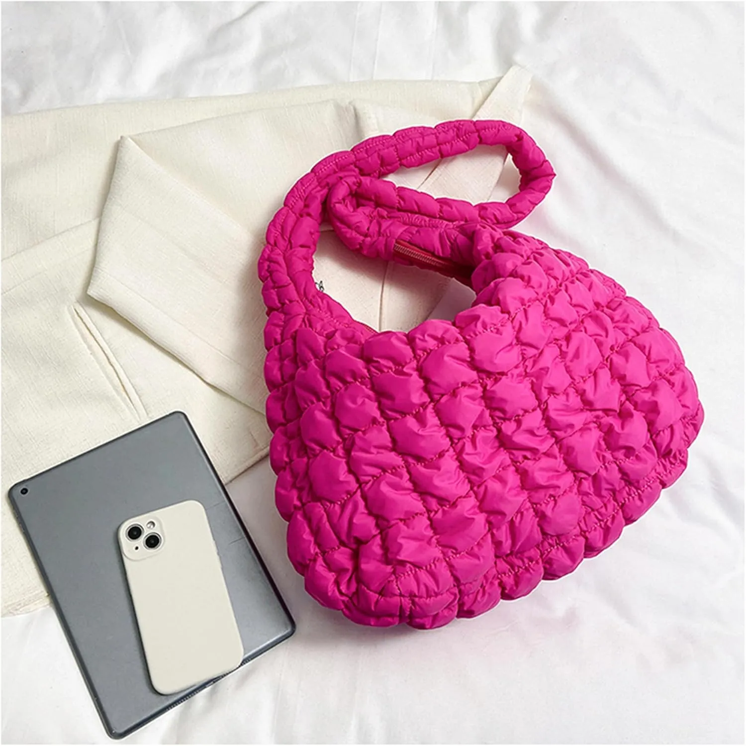 Quilted Tote Bag for Women Padded Shoulder Bag Large Hobo Purse Lightweight Nylon Padding Handbag