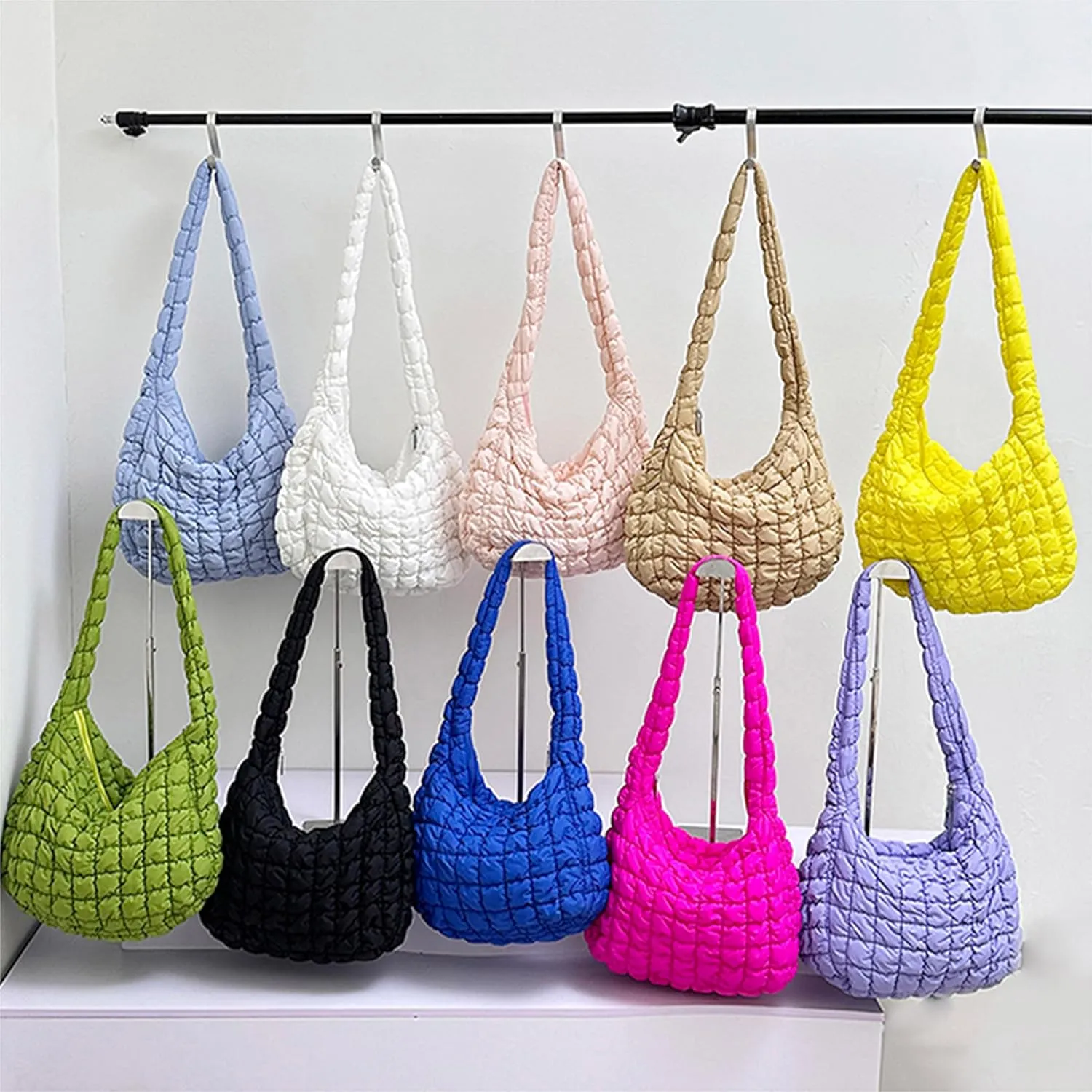 Quilted Tote Bag for Women Padded Shoulder Bag Large Hobo Purse Lightweight Nylon Padding Handbag