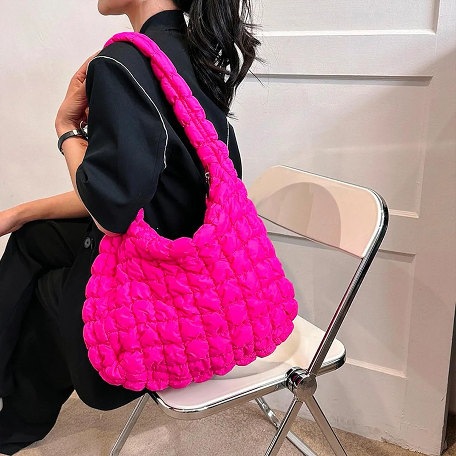 Quilted Tote Bag for Women Padded Shoulder Bag Large Hobo Purse Lightweight Nylon Padding Handbag