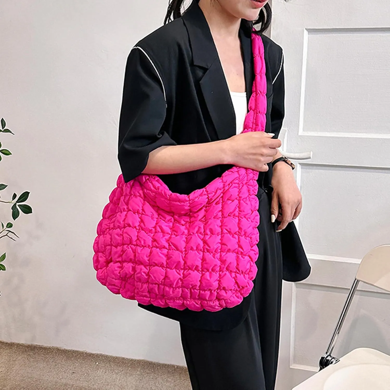Quilted Tote Bag for Women Padded Shoulder Bag Large Hobo Purse Lightweight Nylon Padding Handbag