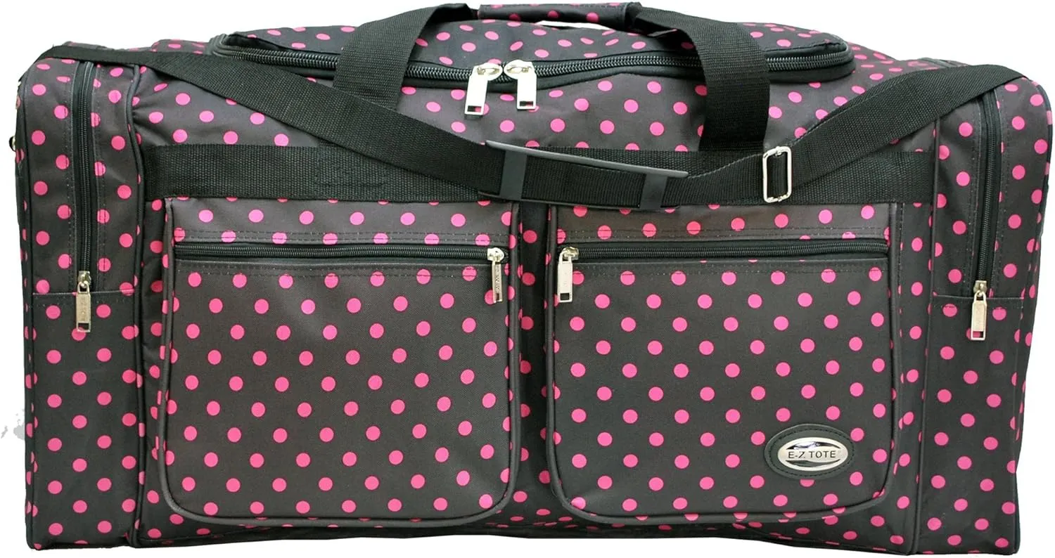 "E-Z Tote" Polka Dots Duffle Bag/Gym Bag/Travel Bag Size 30" with 4 Colors (Black/Pink Dots)