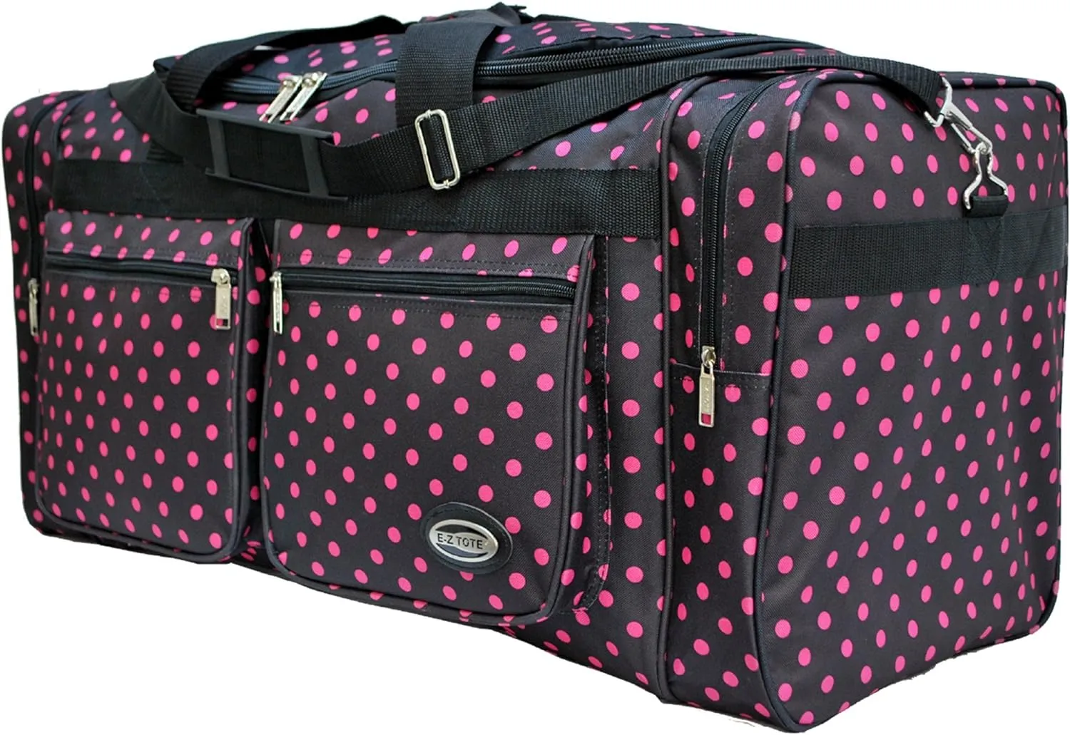 "E-Z Tote" Polka Dots Duffle Bag/Gym Bag/Travel Bag Size 30" with 4 Colors (Black/Pink Dots)