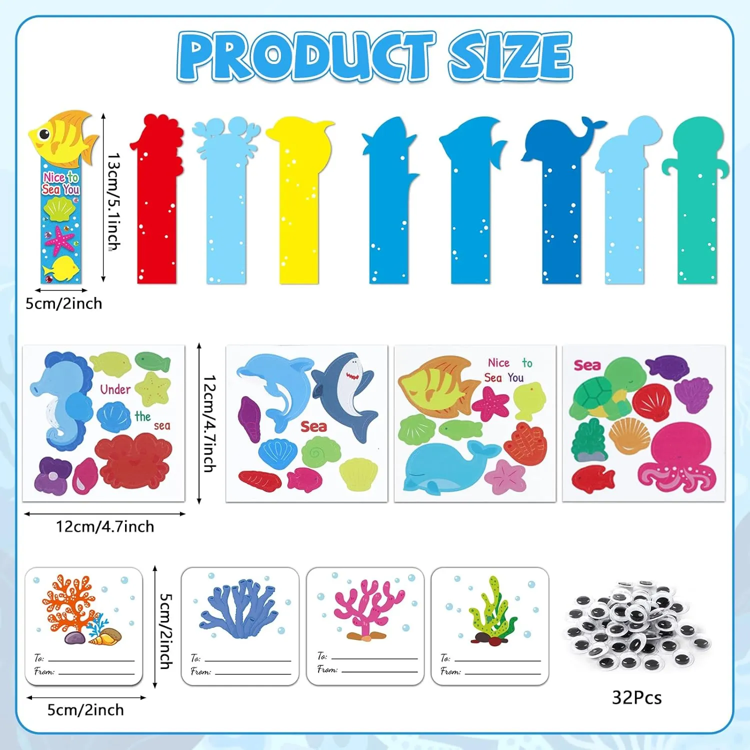 Qyeahkj 32 Sets Summer Ocean Animals Foam Craft for Kids Under The Sea Bookmark Craft DIY Arts Bulk Kit Beach Pool Party Favor Supplies DIY Gift for School Home Activities Party Favor Decorations