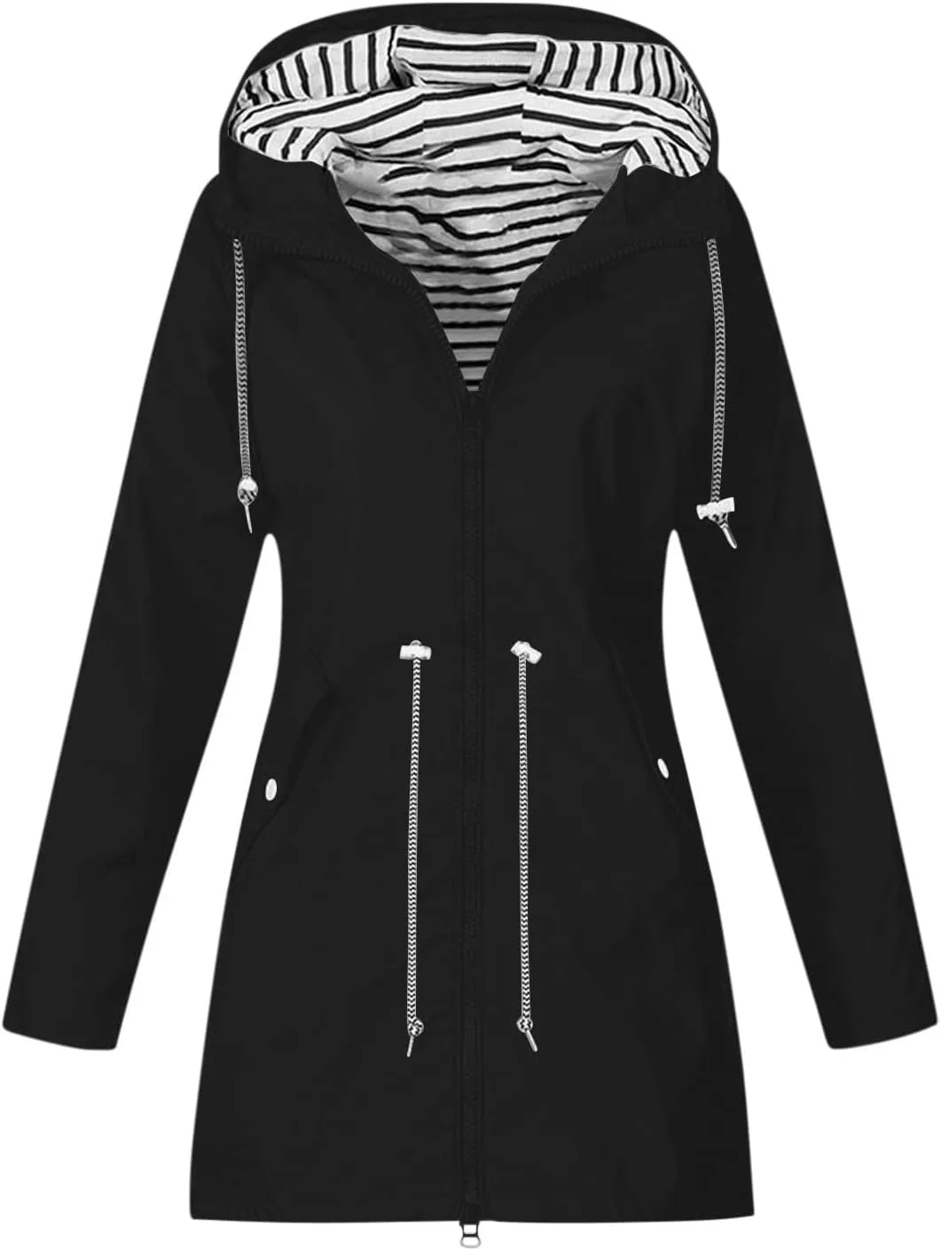 Rain Jacket Women Lightweight Raincoat Waterproof Windbreaker Striped Climbing Outdoor Hooded Trench Coats 2024