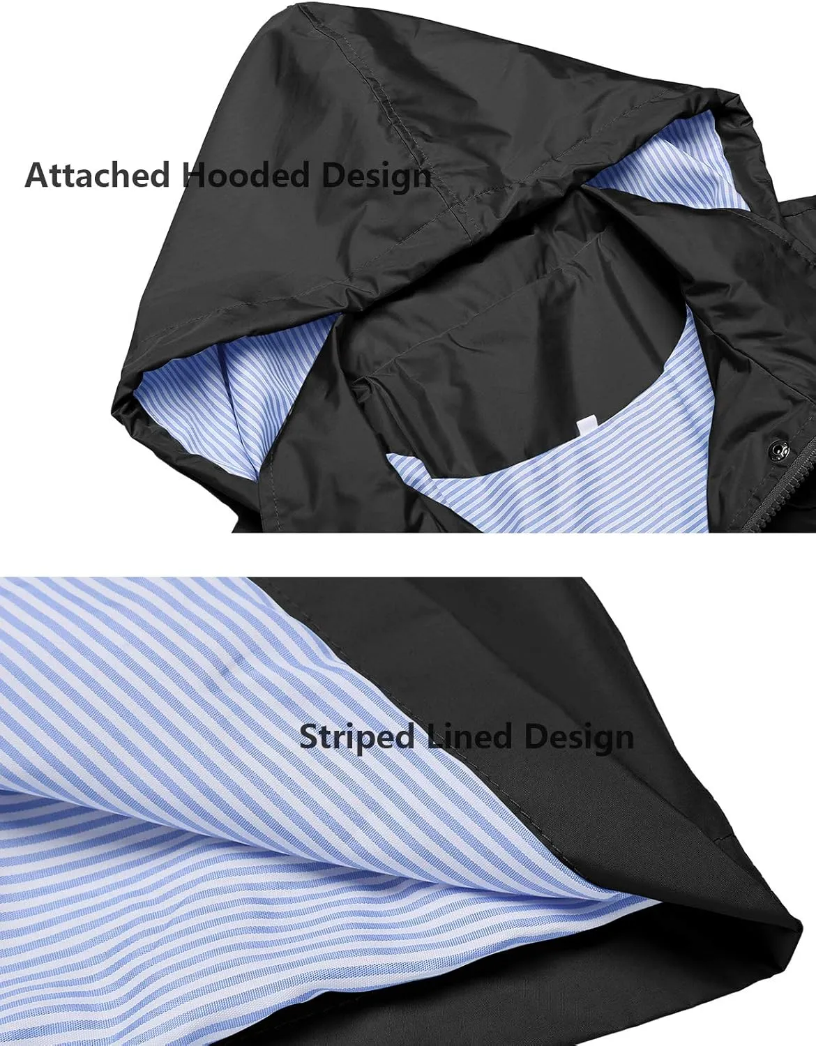 Rain Jacket Women Striped Lined Hooded Lightweight Raincoat Outdoor Waterproof Windbreaker
