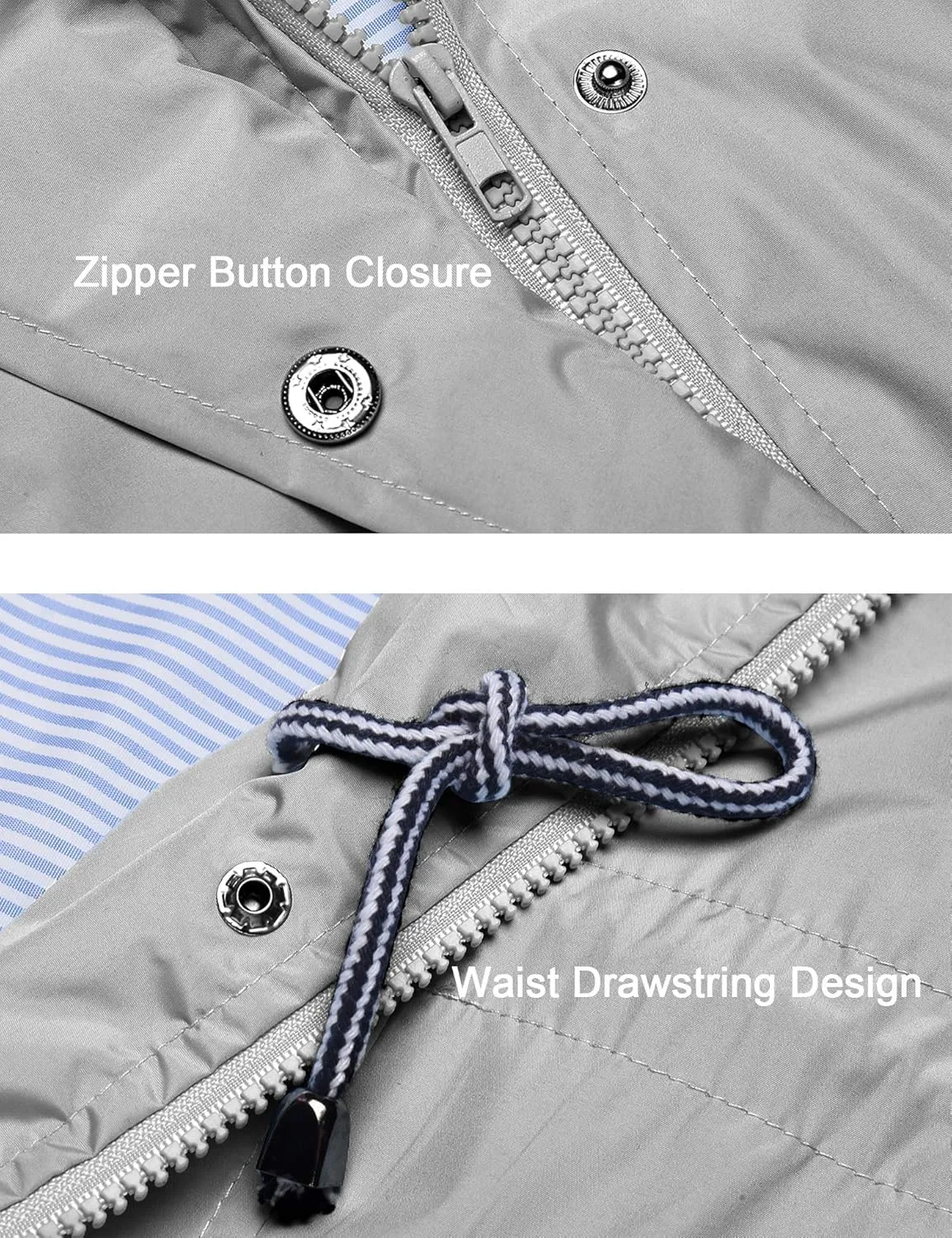Rain Jacket Women Striped Lined Hooded Lightweight Raincoat Outdoor Waterproof Windbreaker