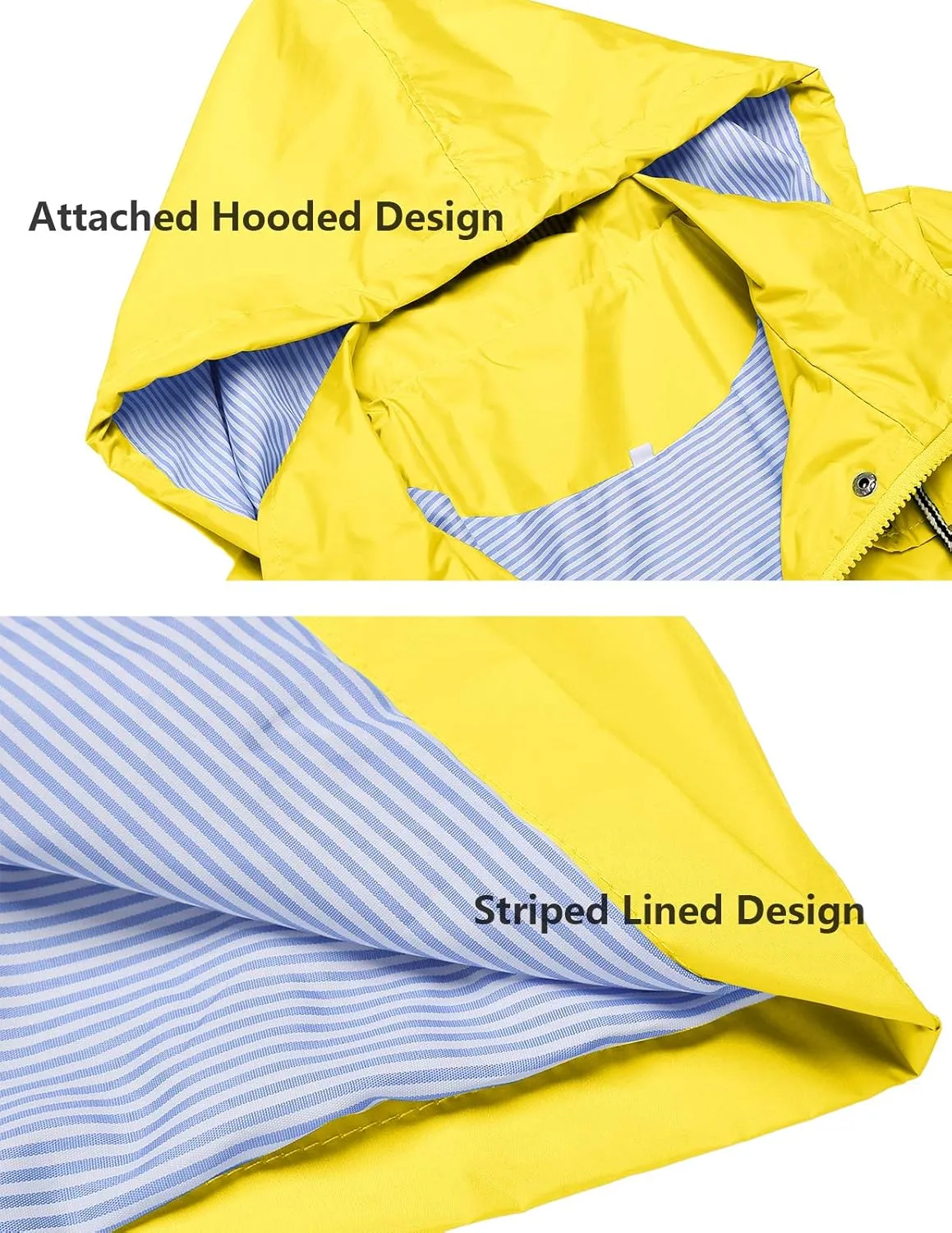 Rain Jacket Women Striped Lined Hooded Lightweight Raincoat Outdoor Waterproof Windbreaker