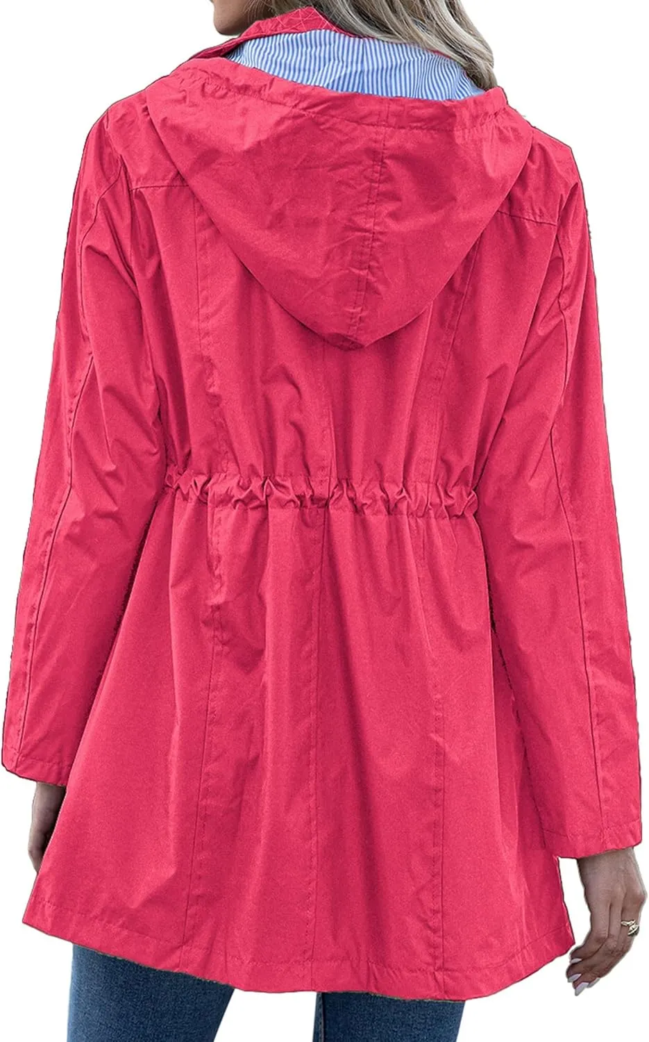 Rain Jacket Women Striped Lined Hooded Lightweight Raincoat Outdoor Waterproof Windbreaker