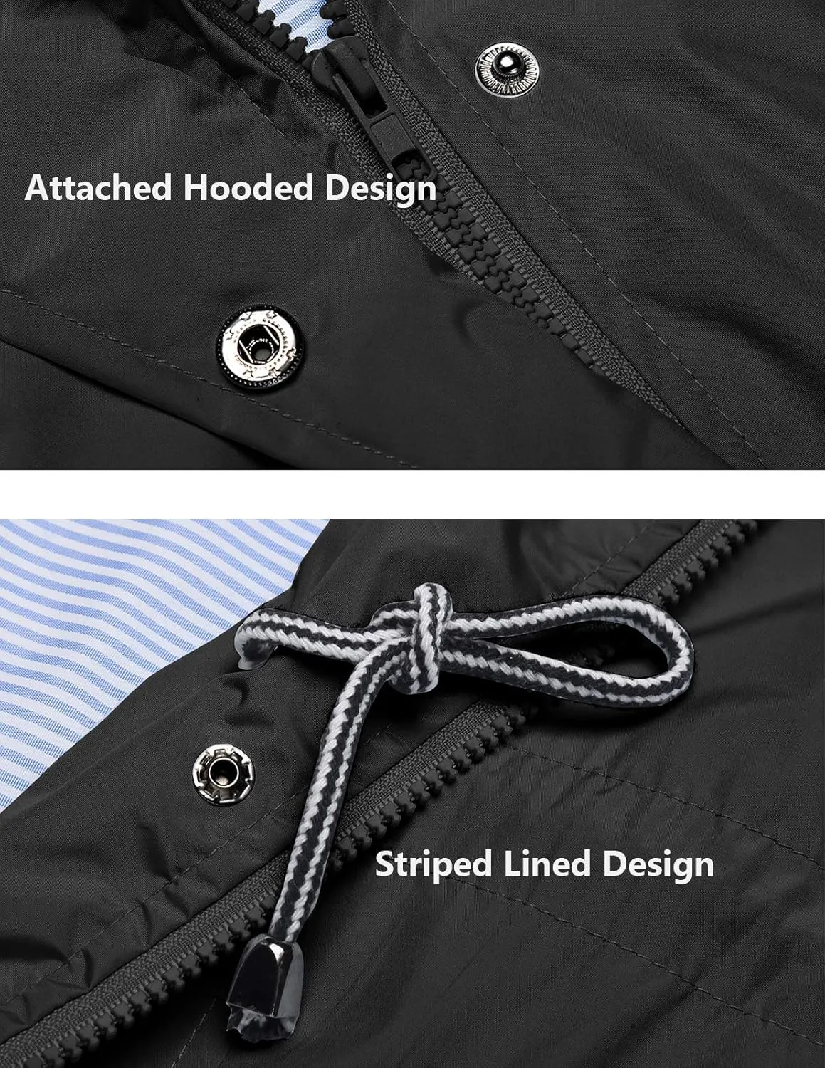 Rain Jacket Women Striped Lined Hooded Lightweight Raincoat Outdoor Waterproof Windbreaker