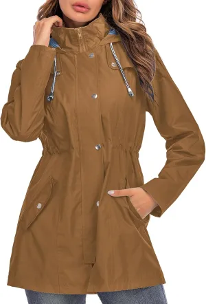 Rain Jacket Women Striped Lined Hooded Lightweight Raincoat Outdoor Waterproof Windbreaker