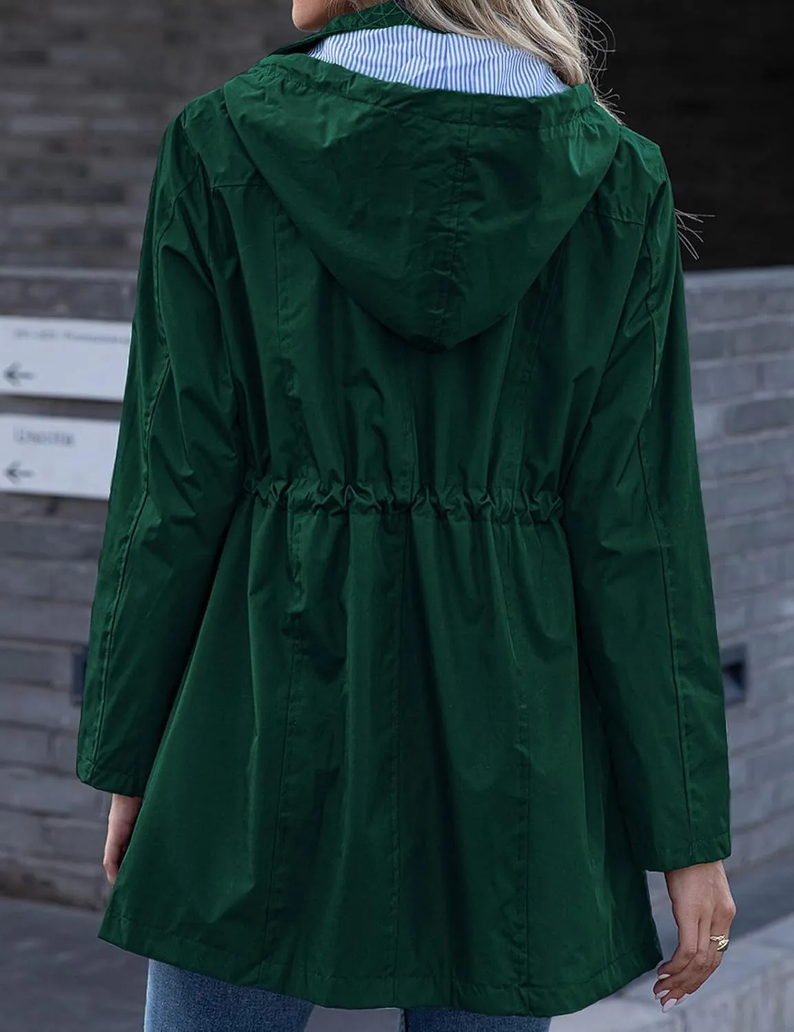 Rain Jacket Women Striped Lined Hooded Lightweight Raincoat Outdoor Waterproof Windbreaker