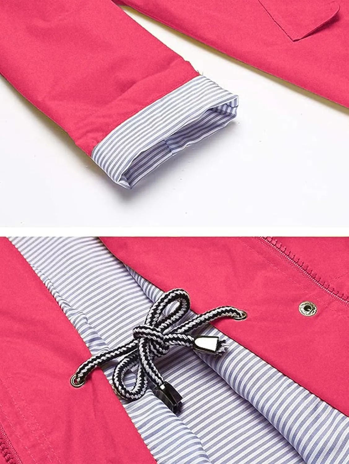 Rain Jacket Women Striped Lined Hooded Lightweight Raincoat Outdoor Waterproof Windbreaker