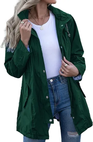 Rain Jacket Women Striped Lined Hooded Lightweight Raincoat Outdoor Waterproof Windbreaker