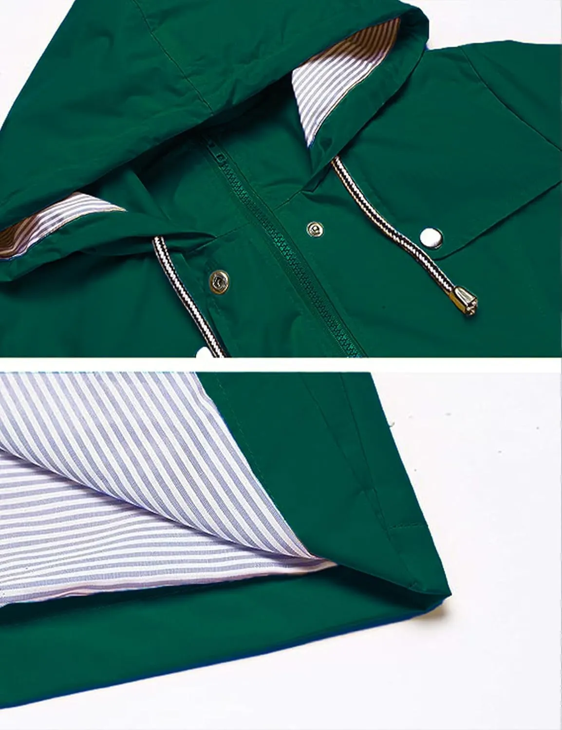 Rain Jacket Women Striped Lined Hooded Lightweight Raincoat Outdoor Waterproof Windbreaker