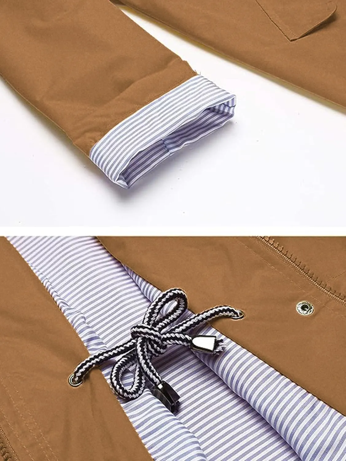 Rain Jacket Women Striped Lined Hooded Lightweight Raincoat Outdoor Waterproof Windbreaker