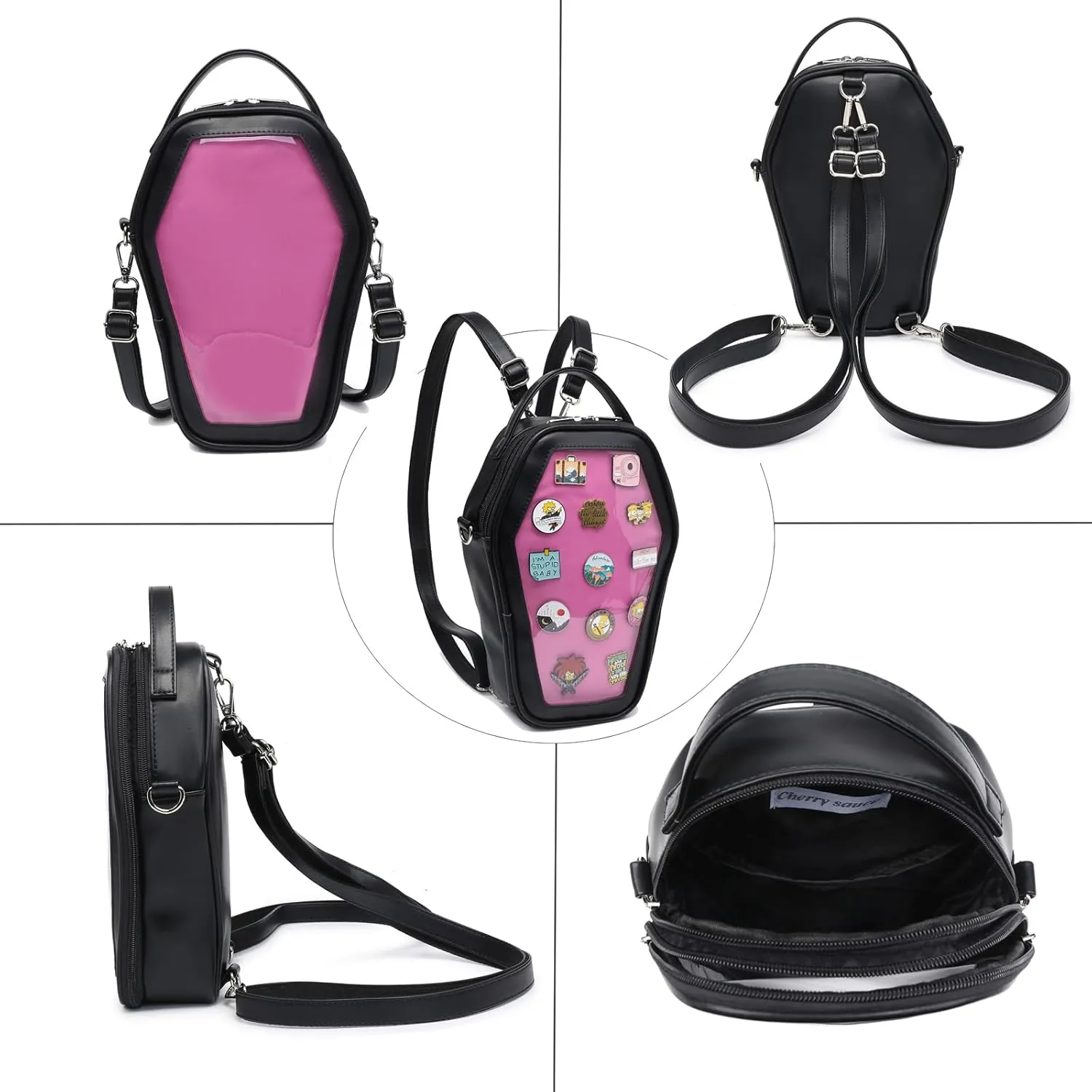 RAINBOW SMILE Ita Bag Backpack Gothic Coffin Shape Fashion Purses and Handbags Halloween JK Bags for Anime Pins Display