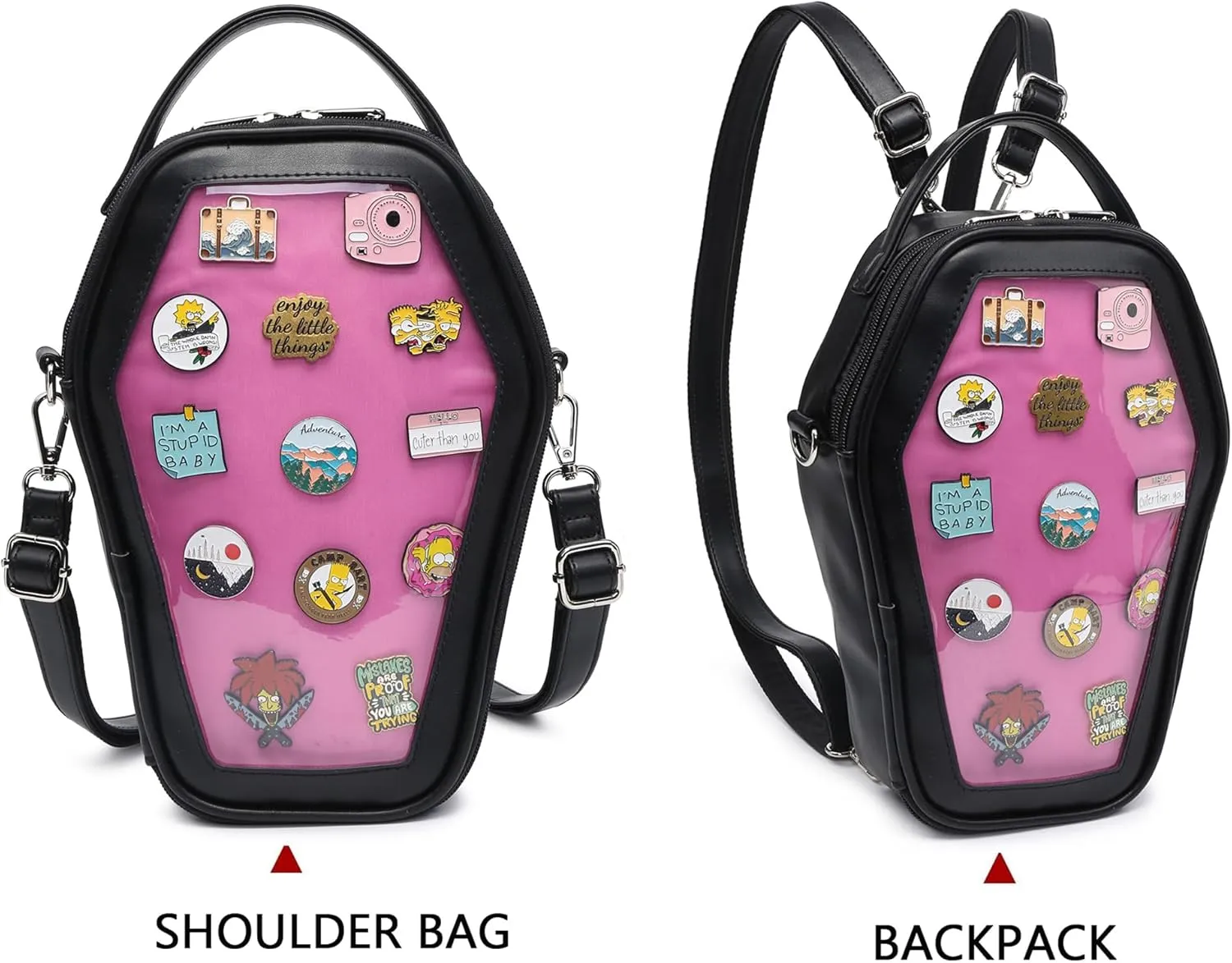RAINBOW SMILE Ita Bag Backpack Gothic Coffin Shape Fashion Purses and Handbags Halloween JK Bags for Anime Pins Display