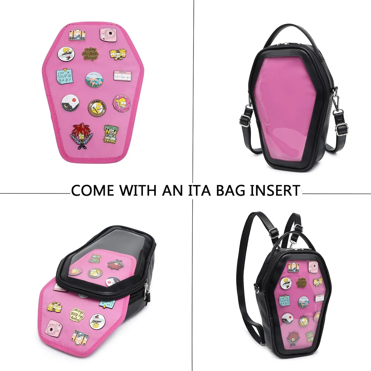 RAINBOW SMILE Ita Bag Backpack Gothic Coffin Shape Fashion Purses and Handbags Halloween JK Bags for Anime Pins Display