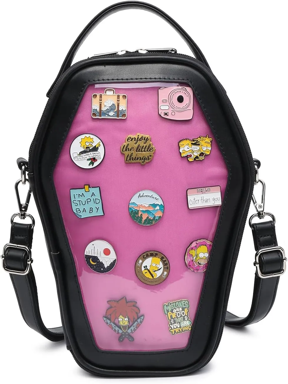 RAINBOW SMILE Ita Bag Backpack Gothic Coffin Shape Fashion Purses and Handbags Halloween JK Bags for Anime Pins Display