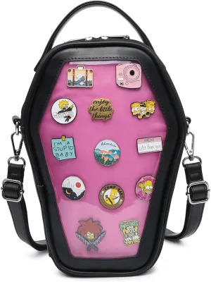 RAINBOW SMILE Ita Bag Backpack Gothic Coffin Shape Fashion Purses and Handbags Halloween JK Bags for Anime Pins Display