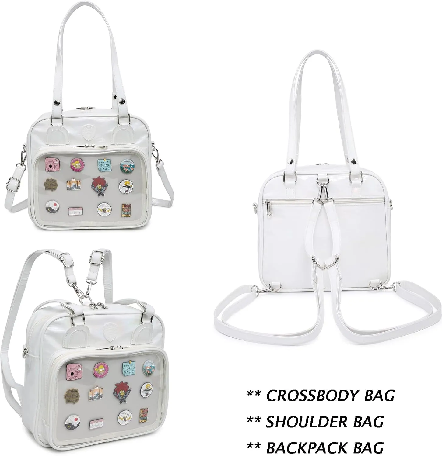 RAINBOW SMILE Ita Bag Multi-Purpose Backpack Crossbody Purse Kawaii Pin Display Bag with Insert for Anime Pins Display