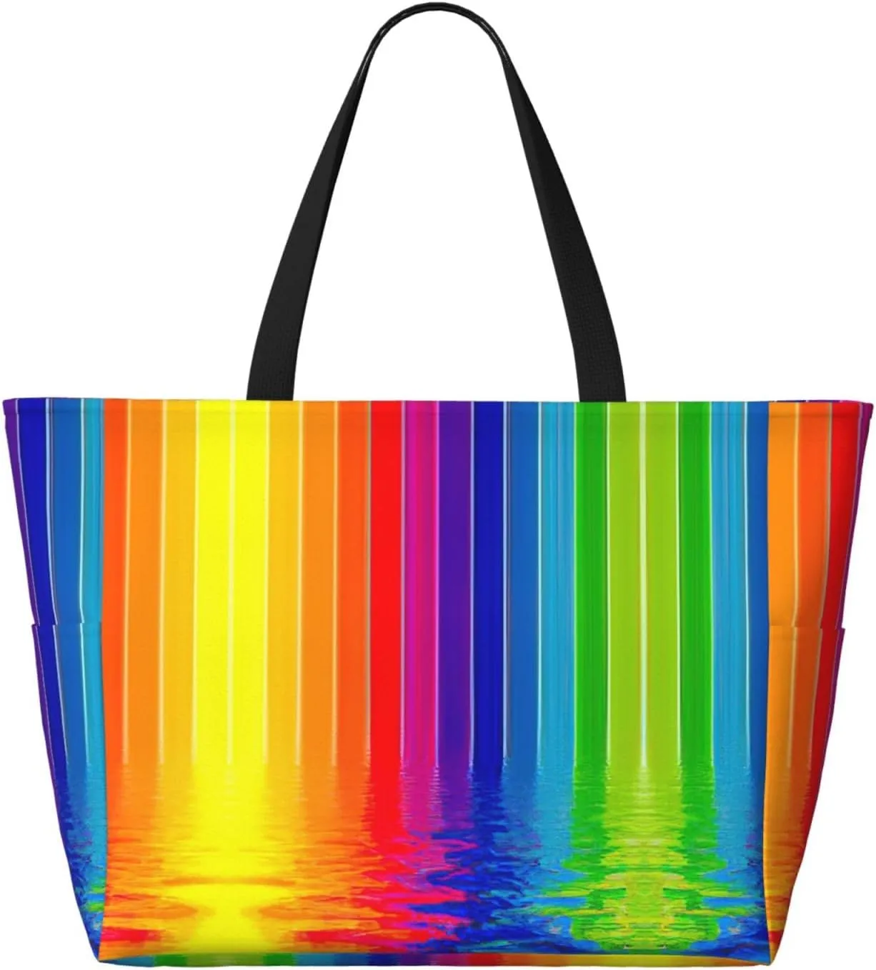 Rainbow Striped Beach Tote Bags For Women Travel Totes Bag Handbag With Zipper And Pockets For Travel Vacation