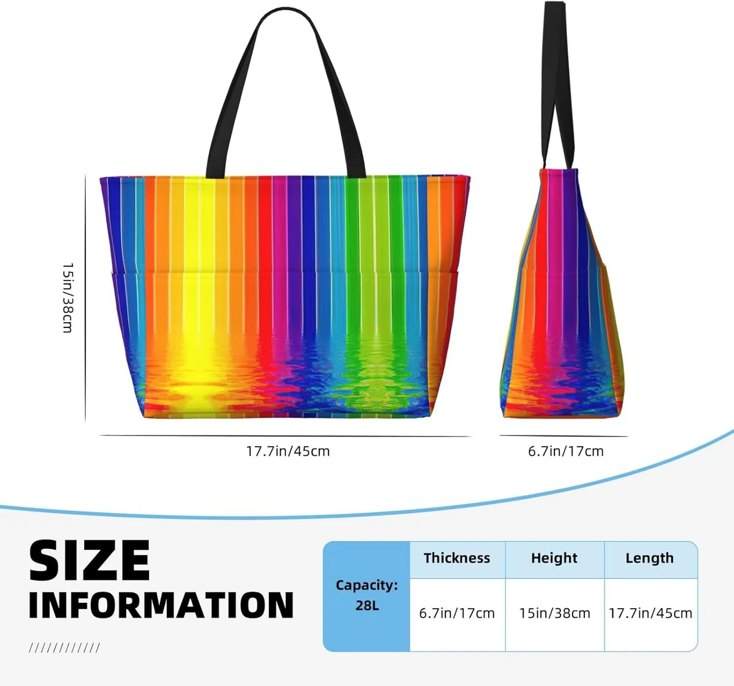 Rainbow Striped Beach Tote Bags For Women Travel Totes Bag Handbag With Zipper And Pockets For Travel Vacation
