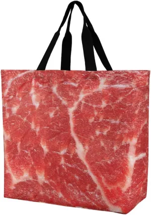 Raw Meat Pork Pattern Women's Shoulder Shopping Bags Foldable Tote Bag Large Capacity Handbag for Work Travel