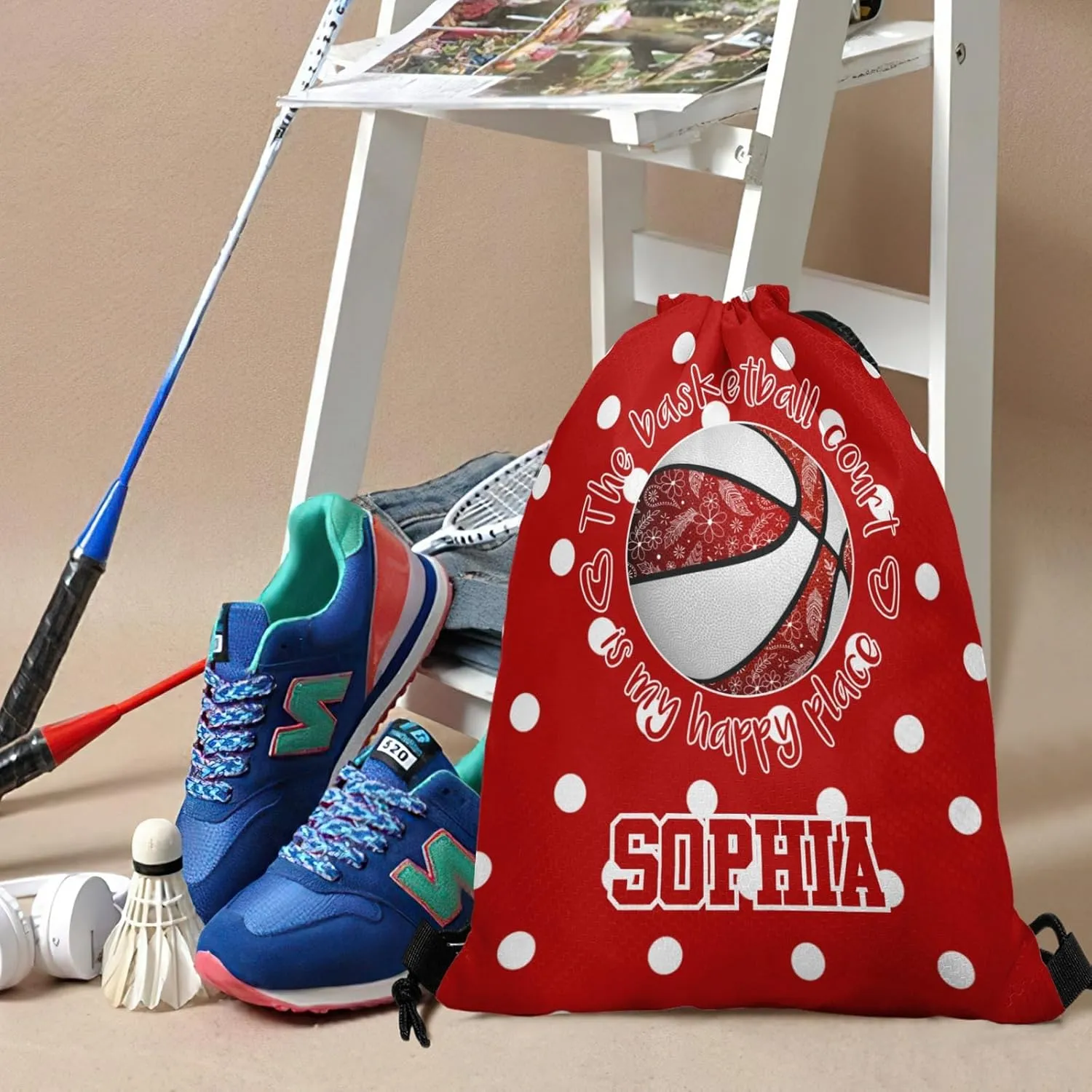 Red Basketball Personalized Drawstring Backpack Bags Draw String Sport Gym Bag Draw String Back Sack Waterproof Swimming Festival Gift