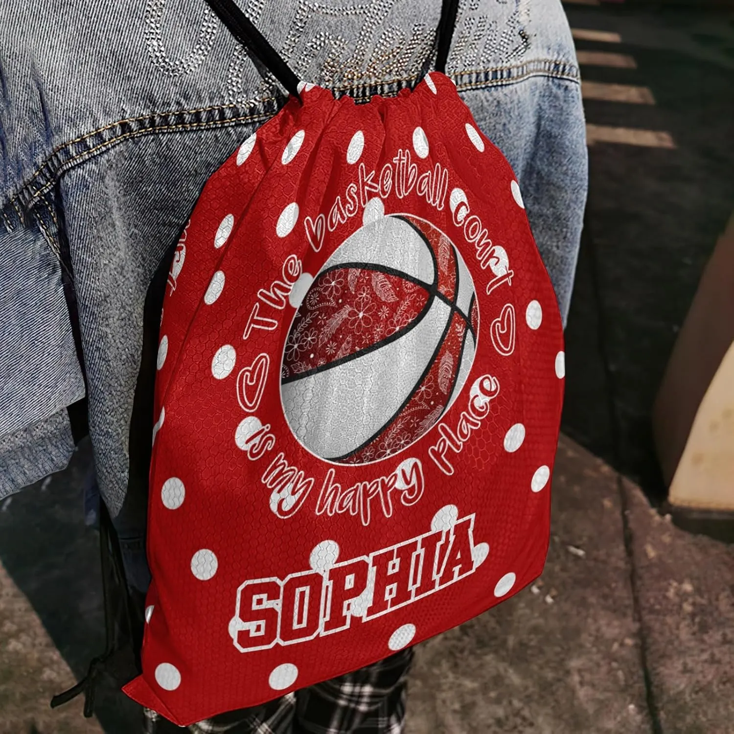 Red Basketball Personalized Drawstring Backpack Bags Draw String Sport Gym Bag Draw String Back Sack Waterproof Swimming Festival Gift