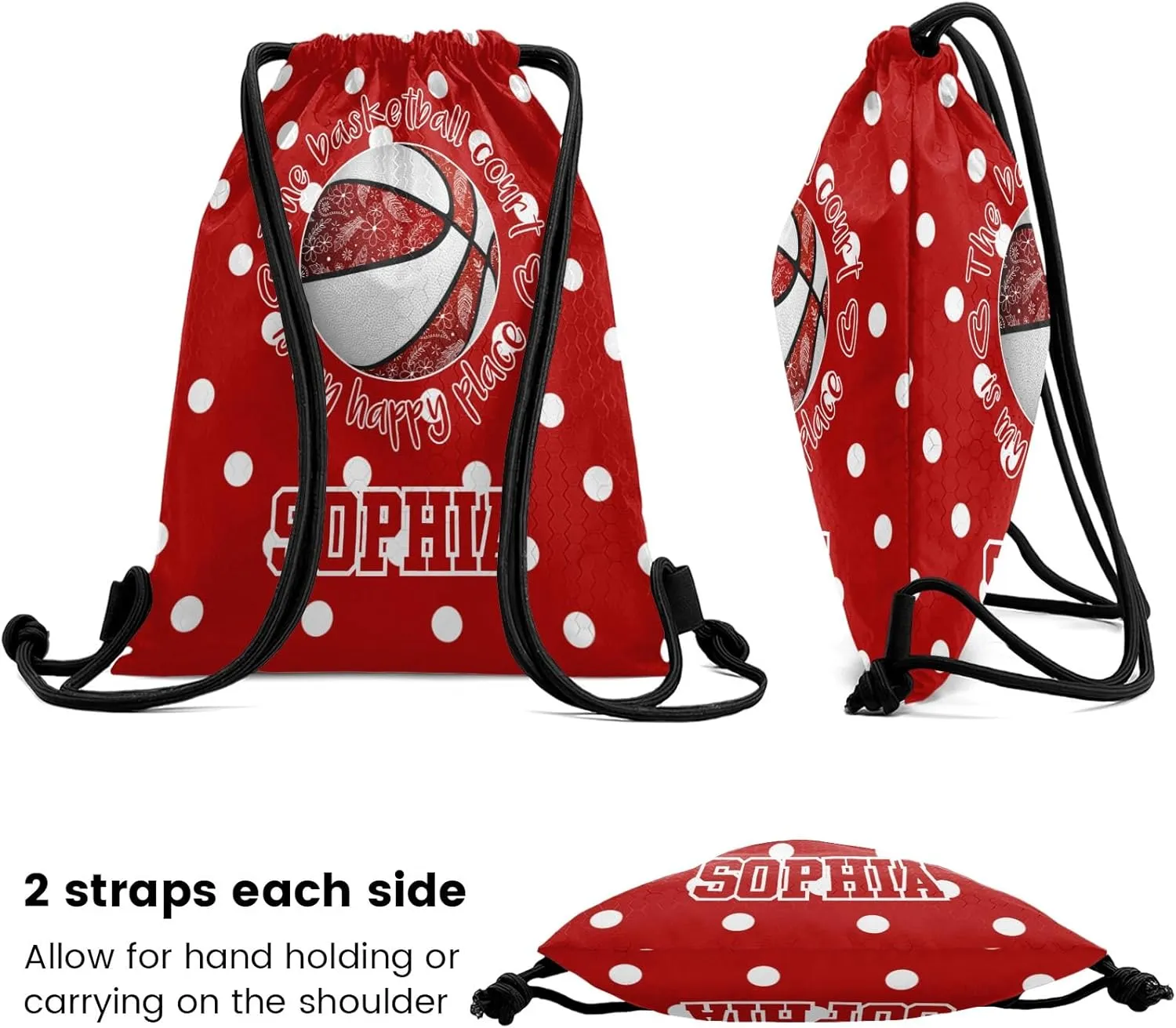 Red Basketball Personalized Drawstring Backpack Bags Draw String Sport Gym Bag Draw String Back Sack Waterproof Swimming Festival Gift