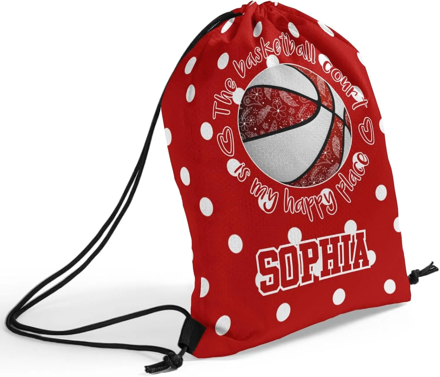 Red Basketball Personalized Drawstring Backpack Bags Draw String Sport Gym Bag Draw String Back Sack Waterproof Swimming Festival Gift