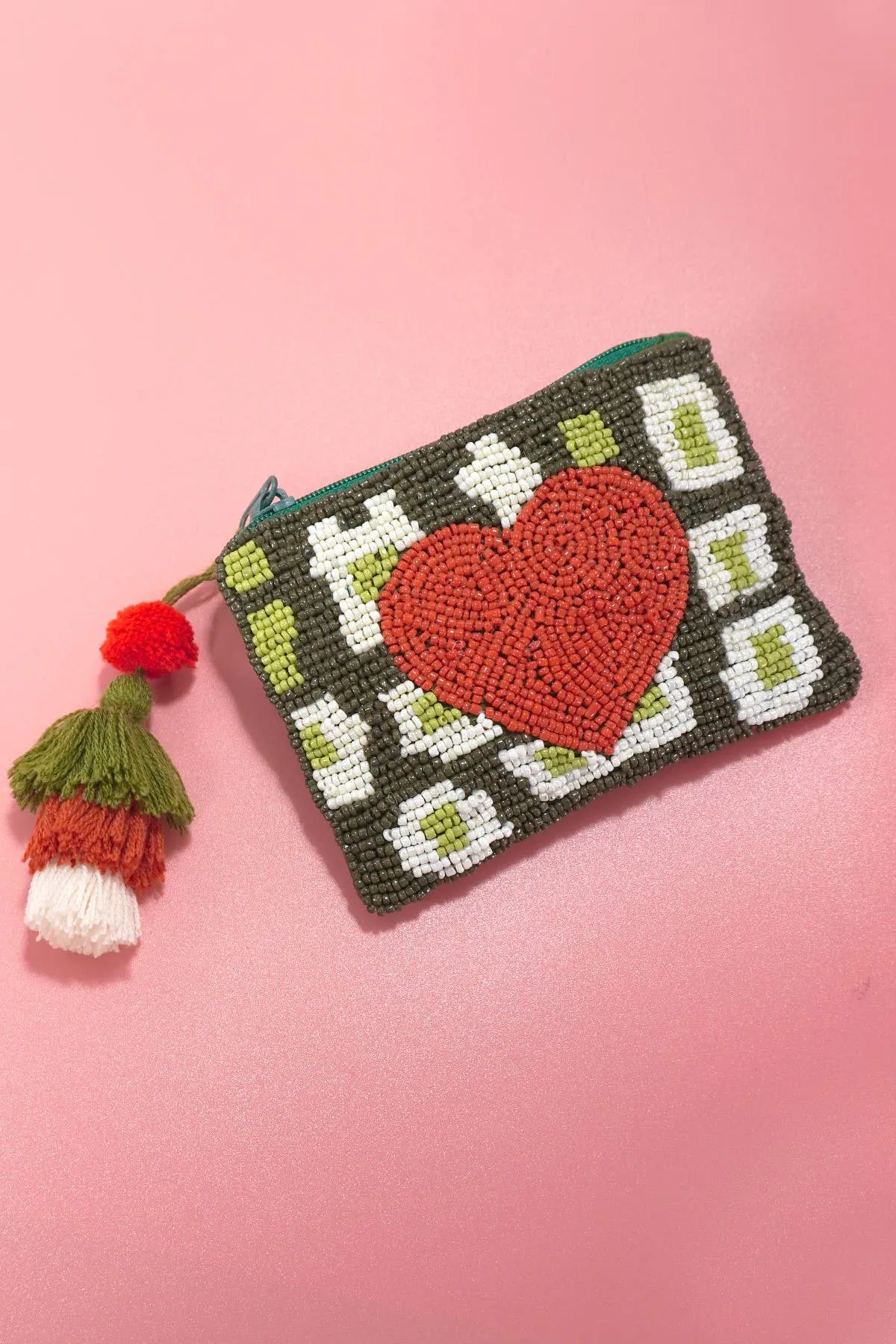 RED HEART SEE BEAD COIN PURSE | 91CP898