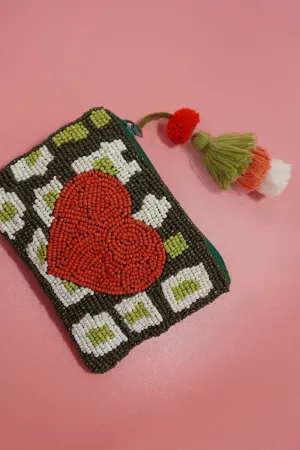 RED HEART SEE BEAD COIN PURSE | 91CP898