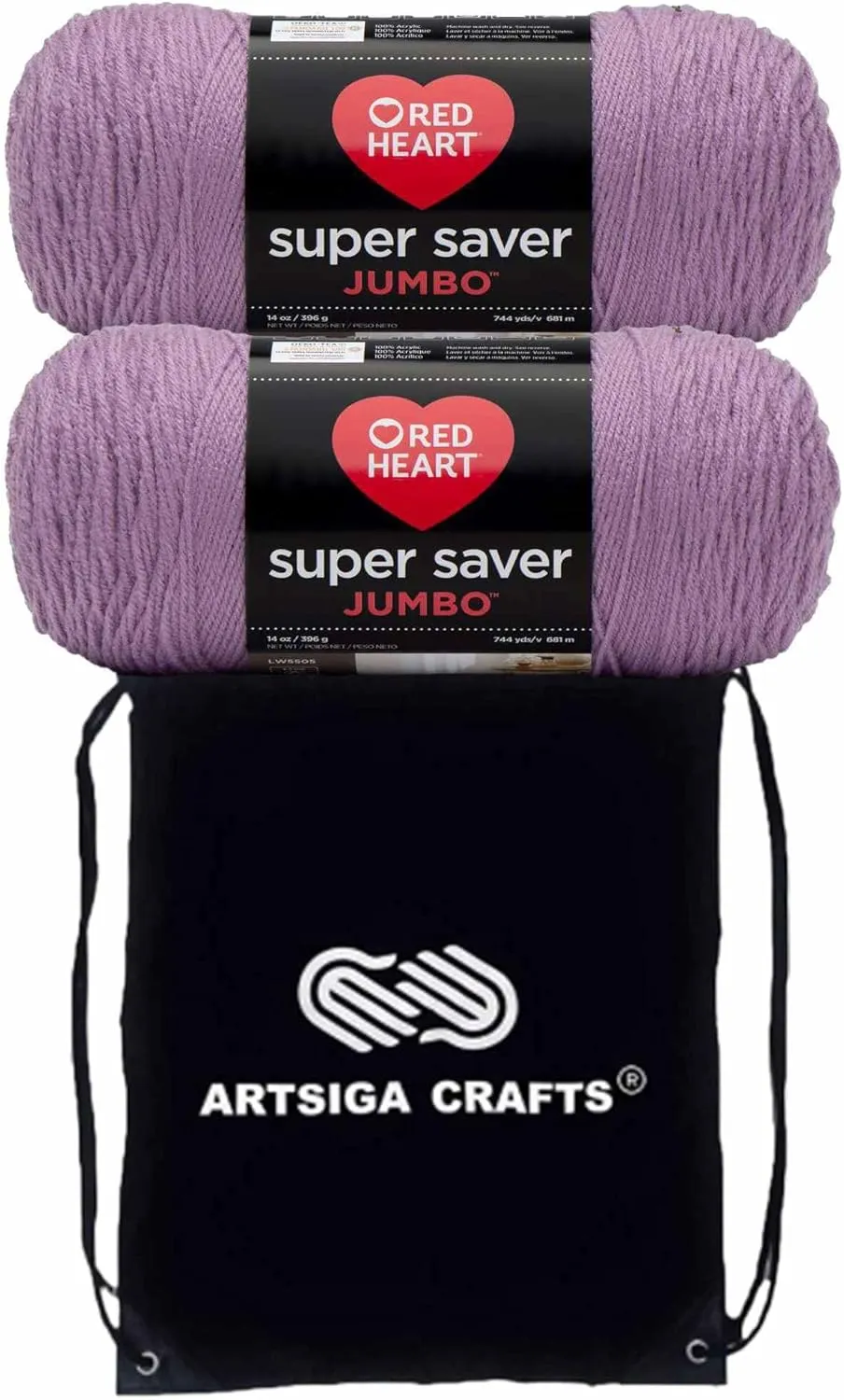 Red Heart Super Saver Orchid E302C-0530 (2-Skeins - Same Dye Lot) Worsted Medium #4 Acrylic Yarn for Crocheting and Knitting with Project Bag