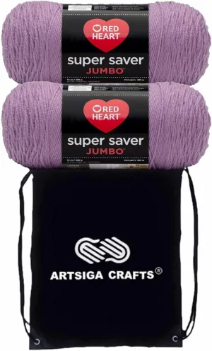 Red Heart Super Saver Orchid E302C-0530 (2-Skeins - Same Dye Lot) Worsted Medium #4 Acrylic Yarn for Crocheting and Knitting with Project Bag